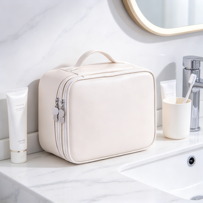 👜 Makeup Organizer | Smooth PU Travel Case | Elegant Beauty Storage