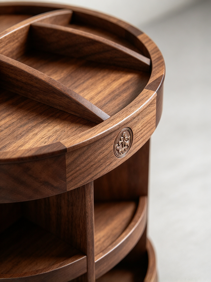 🪵 Makeup Organizer | Wooden Rotating Vanity | Elegant Beauty Storage