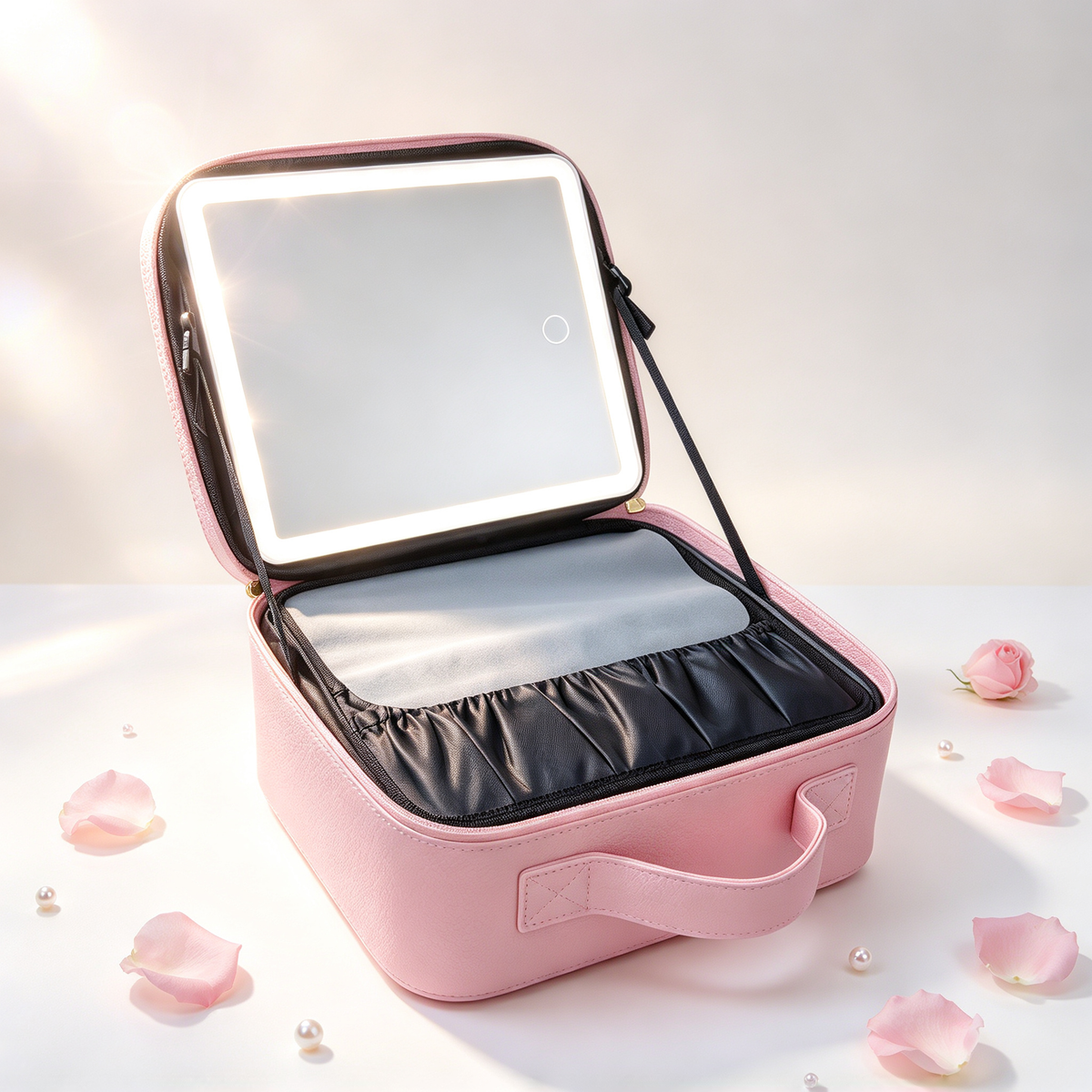 💗 Makeup Case | PU Leather Travel Vanity | Illuminated Mirror Storage