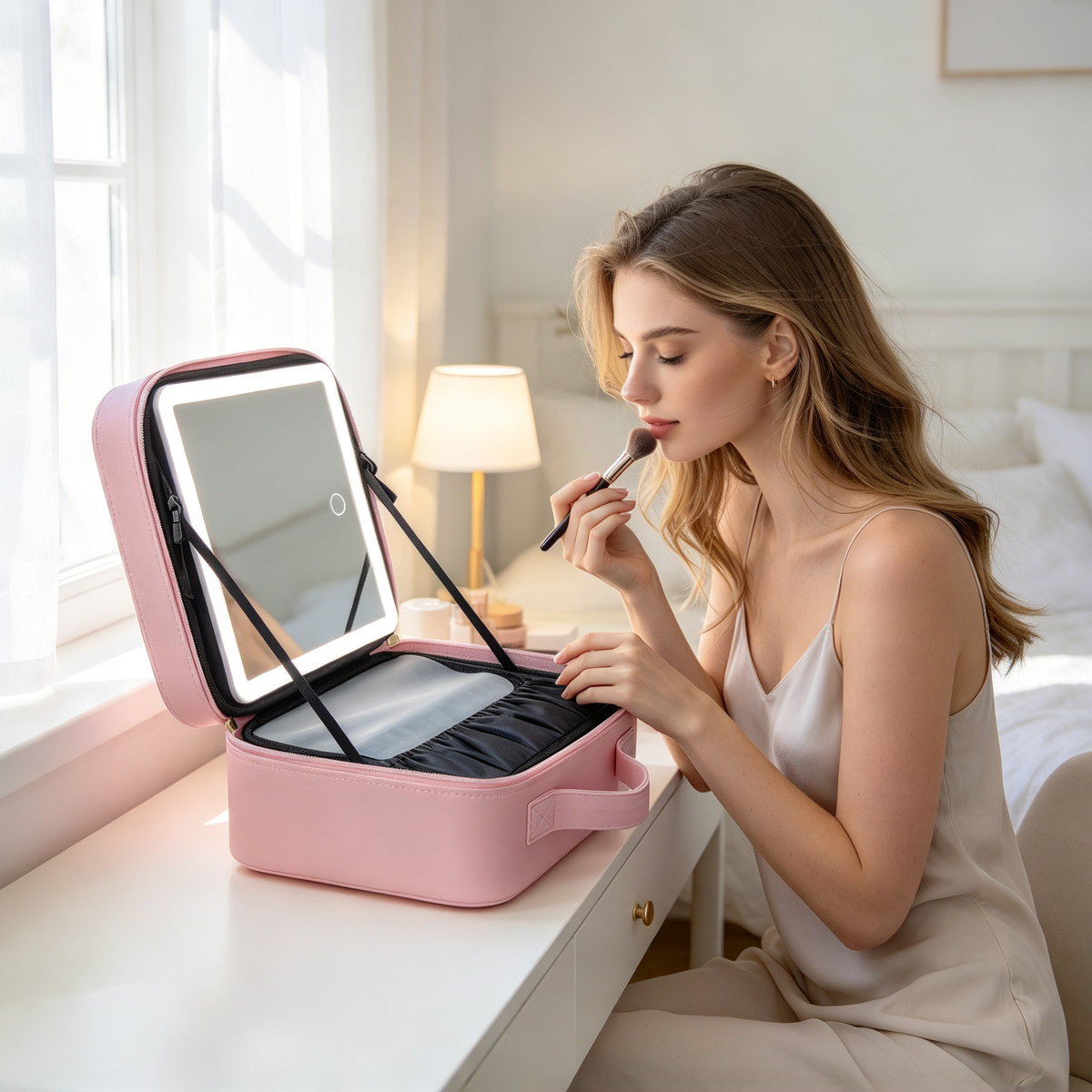 💗 Makeup Case | PU Leather Travel Vanity | Illuminated Mirror Storage