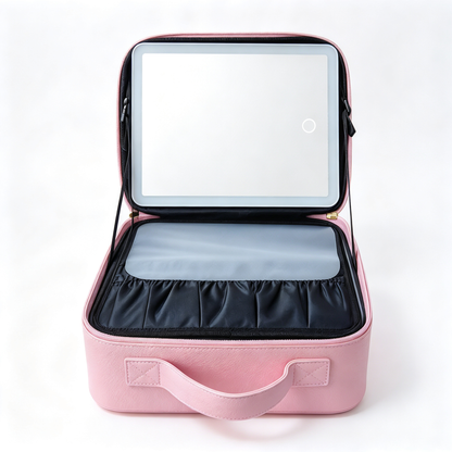 💗 Makeup Case | PU Leather Travel Vanity | Illuminated Mirror Storage