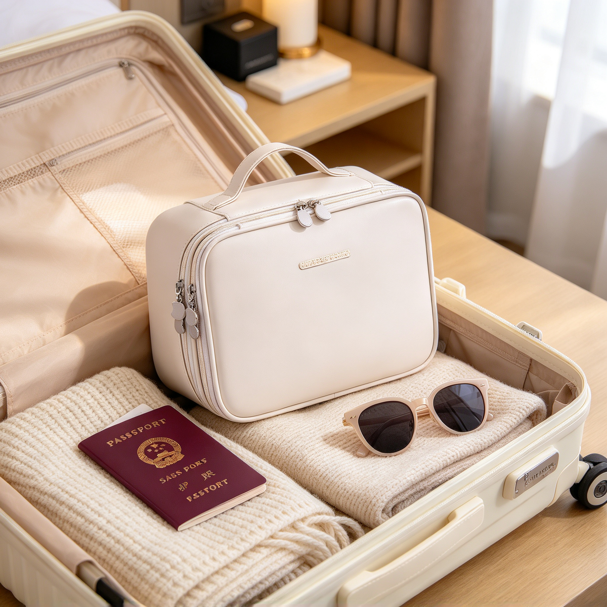 👜 Makeup Organizer | Smooth PU Travel Case | Elegant Beauty Storage