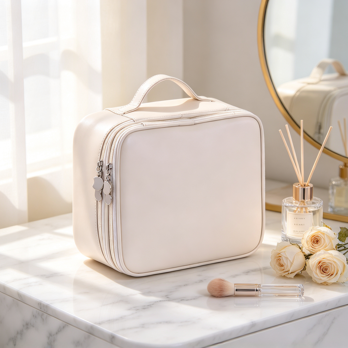 👜 Makeup Organizer | Smooth PU Travel Case | Elegant Beauty Storage